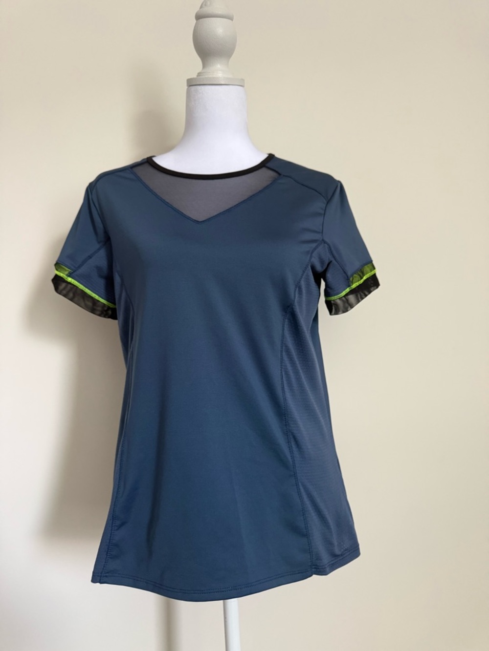Lucky in Love Slate Blue Short Sleeve Tennis Tee with Neon Trim